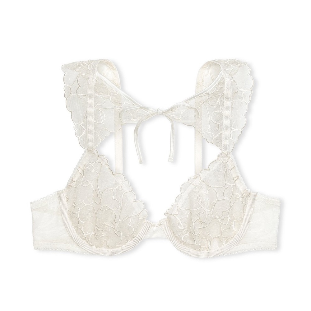 Victoria’s Secret Tease Bridal Cap-Sleeve hearts embroider lace Unlined Demi Bra